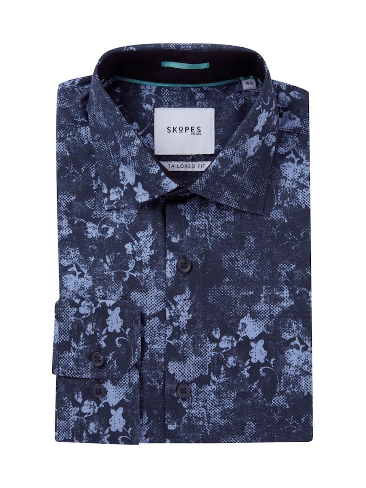 Skopes Blue Cotton Tailored Fit Formal Stripe Oxford Design Shirt - Image 7 of 7 Skopes Blue Cotton Tailored Fit Formal Stripe Oxford Design Shirt - Image 7 of 7