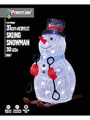 Premier Decorations Ltd 31cm Lit Acrylc Skiing Snowman with 30 White LED - Image 2 of 2
