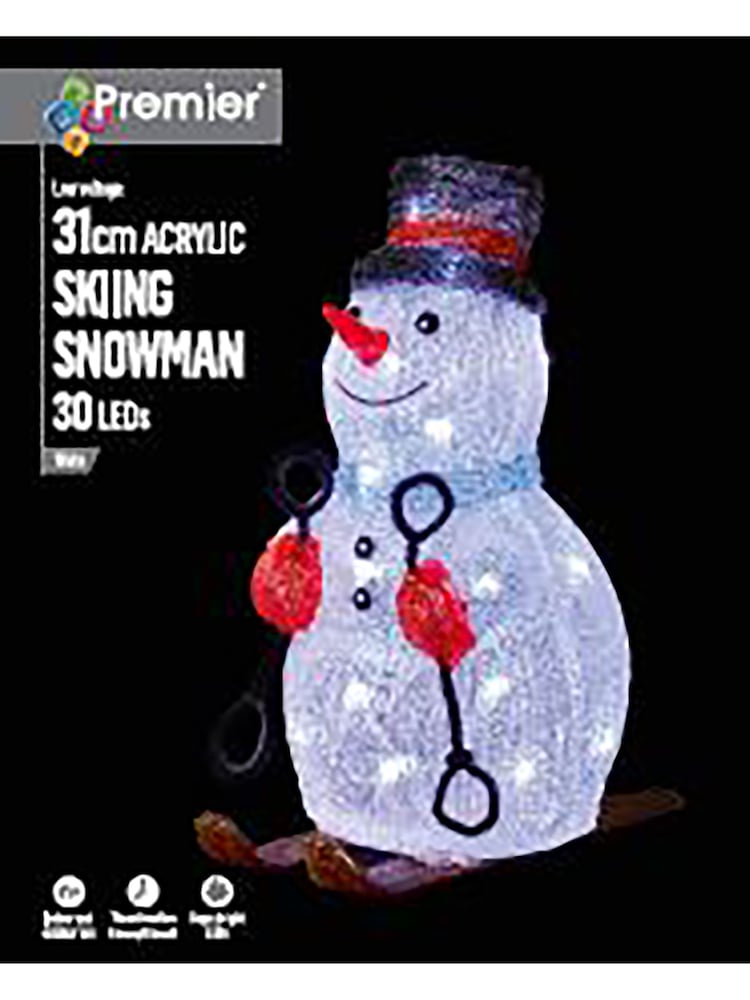 Premier Decorations Ltd 31cm Lit Acrylc Skiing Snowman with 30 White LED - Image 2 of 2 Premier Decorations Ltd 31cm Lit Acrylc Skiing Snowman with 30 White LED - Image 2 of 2