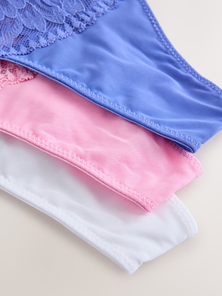 Blue/Pink/White Hipster Thong Lace Knickers 3 Pack - Image 10 of 10 Blue/Pink/White Hipster Thong Lace Knickers 3 Pack - Image 10 of 10