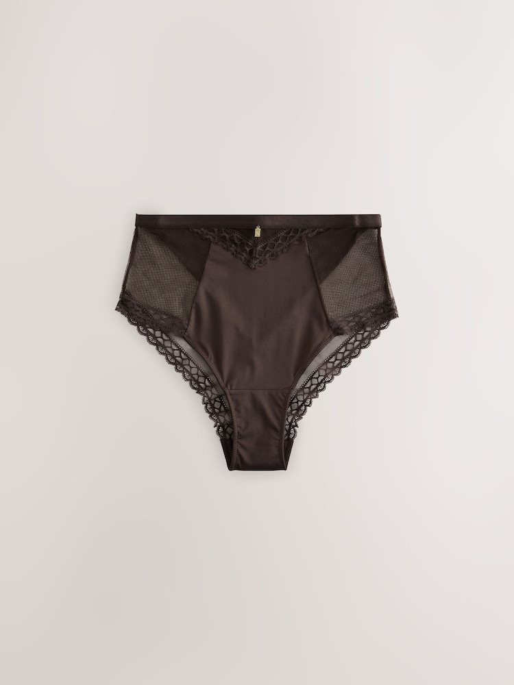 Chocolate Brown High Rise High Leg Smoothing Lace Knickers - Image 1 of 3