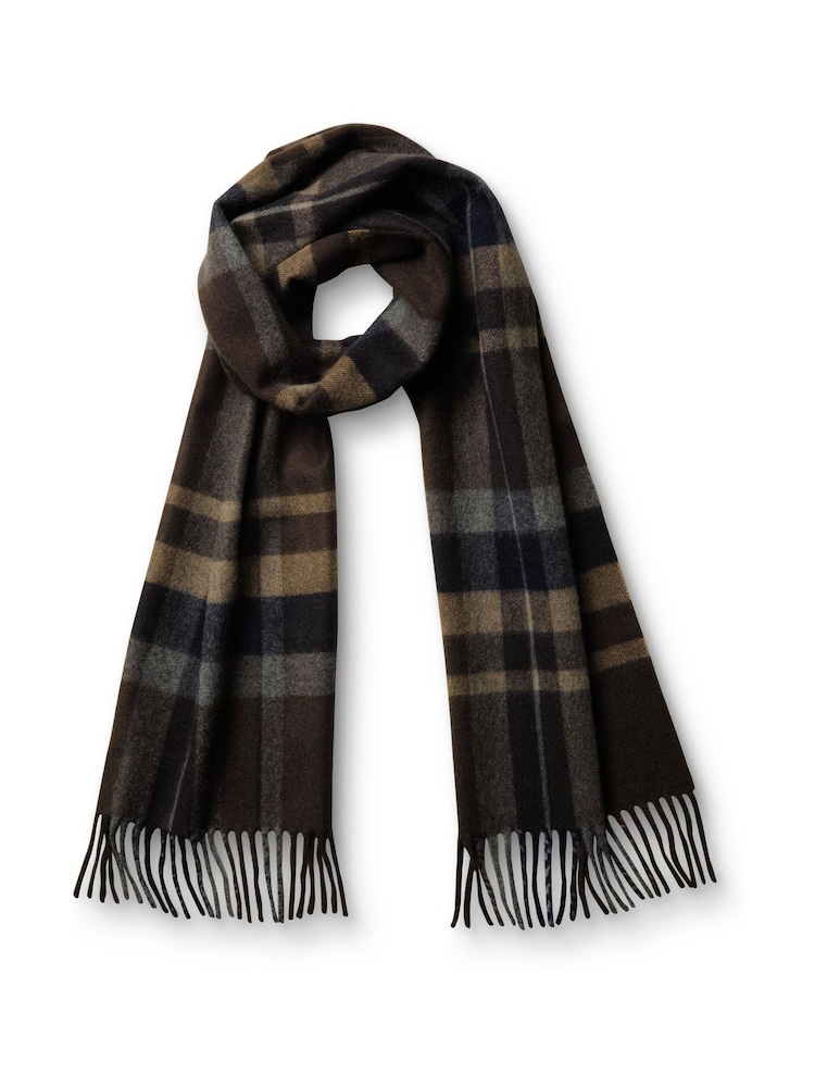 Charles Tyrwhitt Brown Window Pane Check Cashmere Scarf - Image 2 of 3 Charles Tyrwhitt Brown Window Pane Check Cashmere Scarf - Image 2 of 3