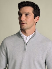 Charles Tyrwhitt Blue Marl Denim Cashmere Zip Neck Jumper - Image 2 of 5