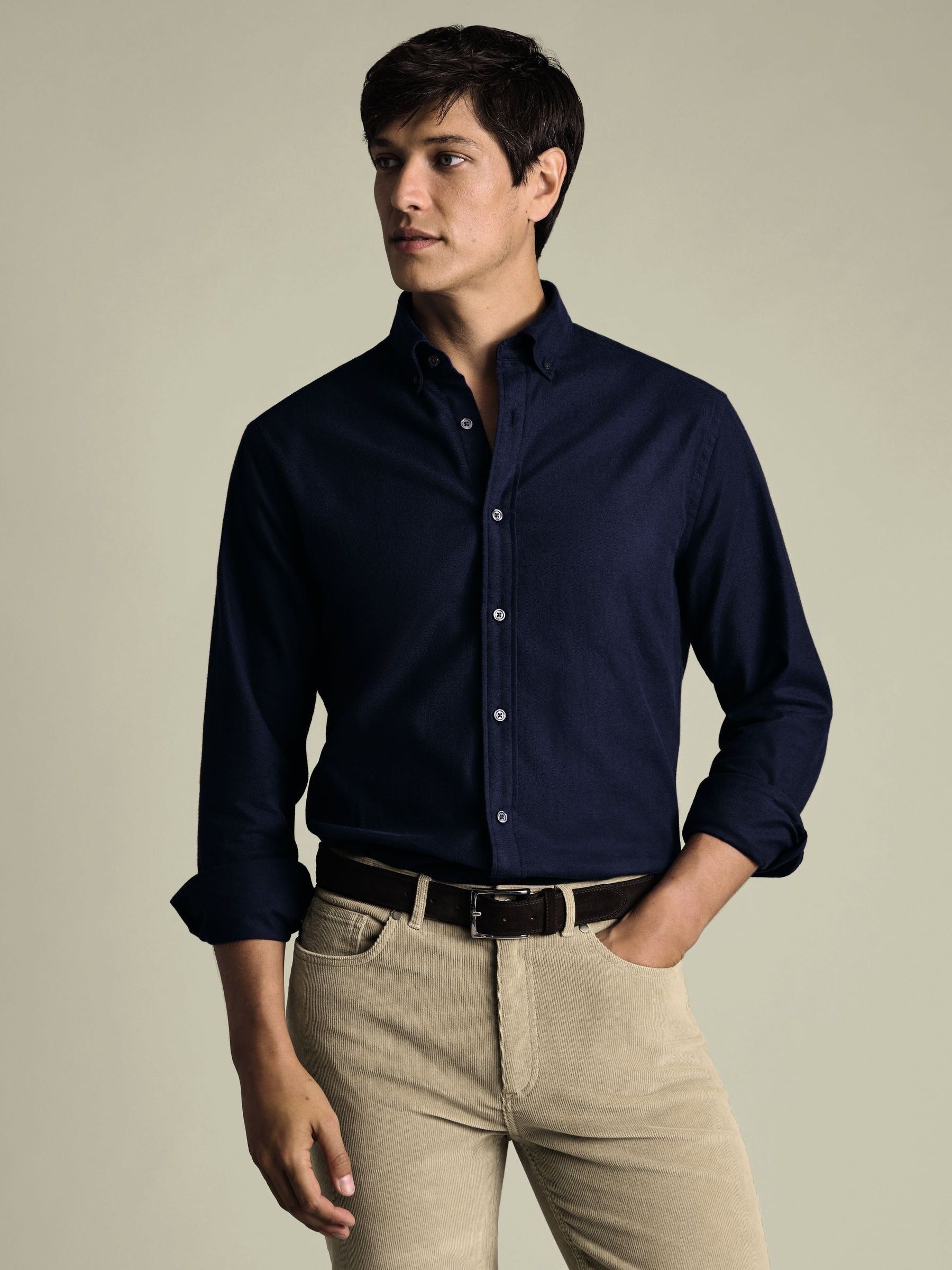 Buy Charles Tyrwhitt Denim Blue Brushed Flannel Check Shirt from