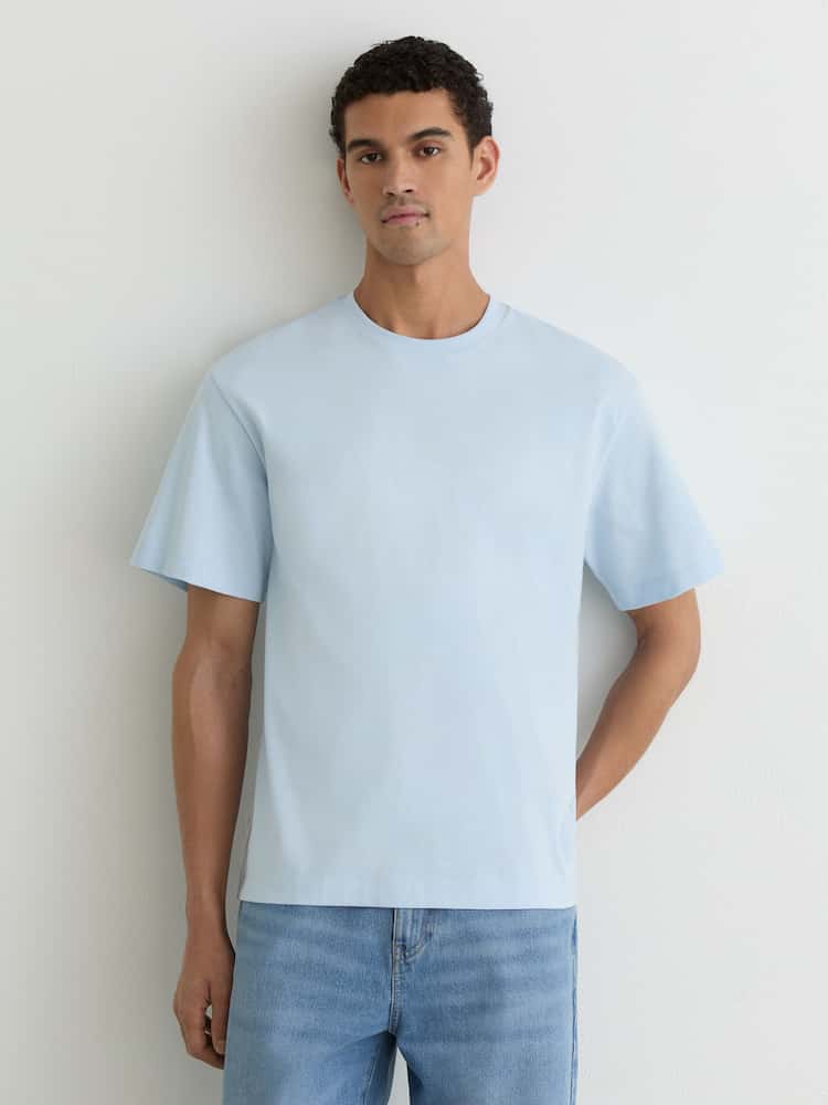 Reiss Soft Blue Tate Cotton Pigment-Dyed Relaxed-Fit T-Shirt - Image 1 of 6 Reiss Soft Blue Tate Cotton Pigment-Dyed Relaxed-Fit T-Shirt - Image 1 of 6