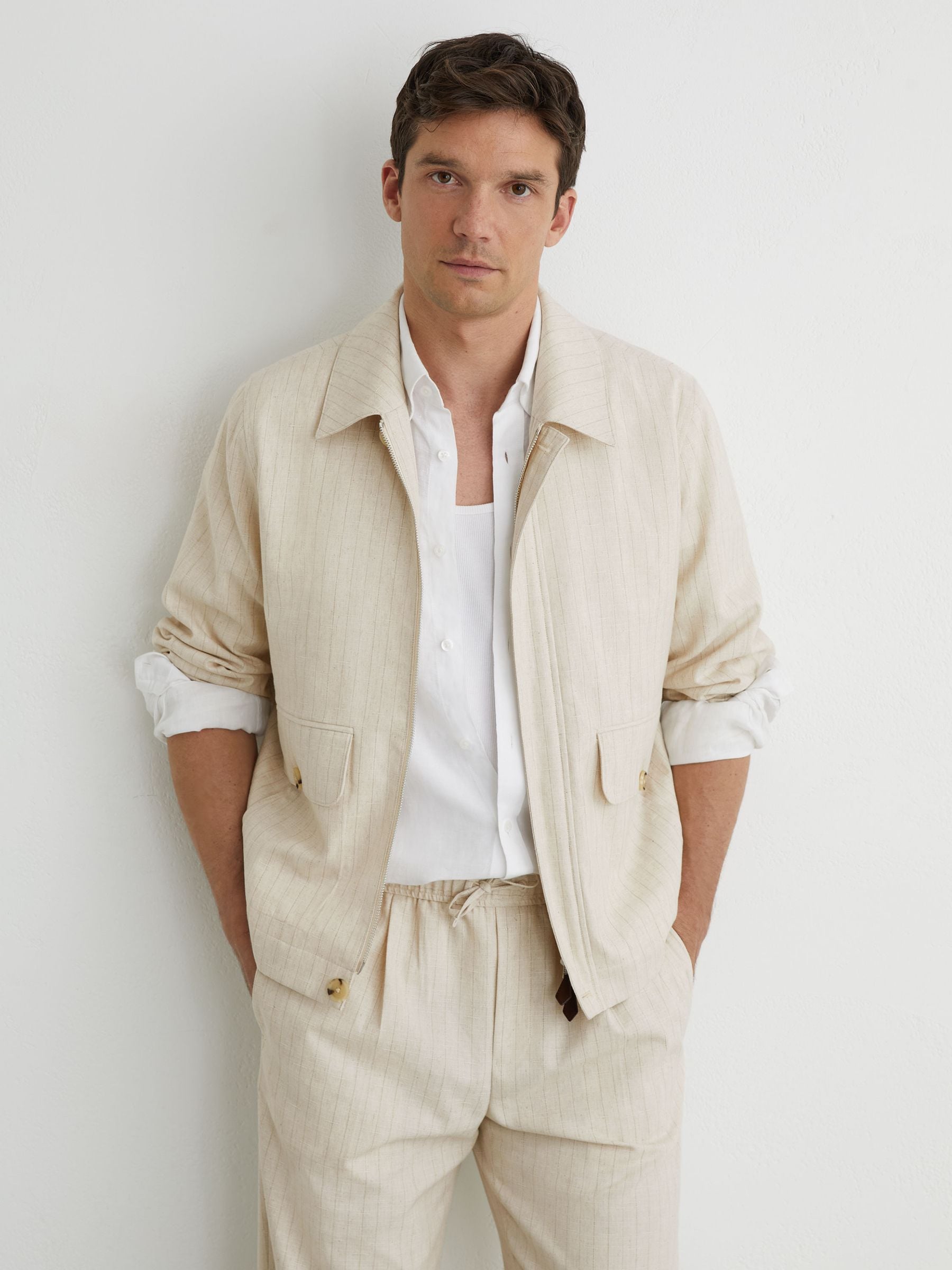 Buy Reiss Off White Slayman Pinstripe Flap-Pocket Jacket with