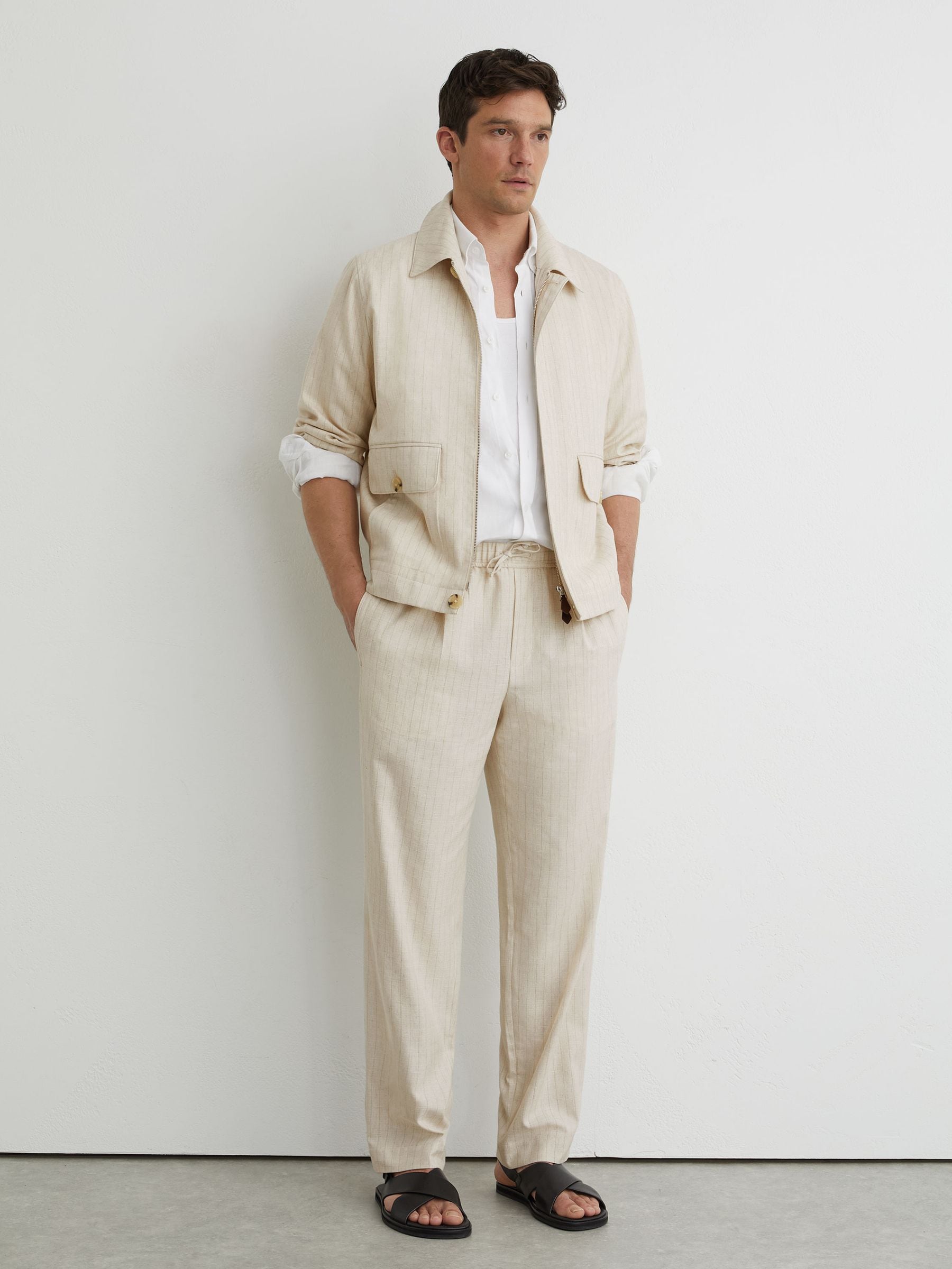Buy Reiss Off White Slayman Pinstripe Flap-Pocket Jacket with