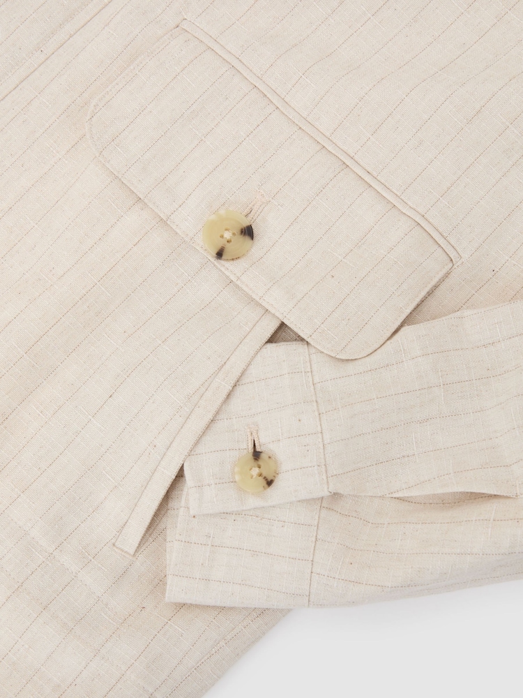 Куртка Reiss Slayman в тонкую полоску с карманами из льна - Изображение 8 8