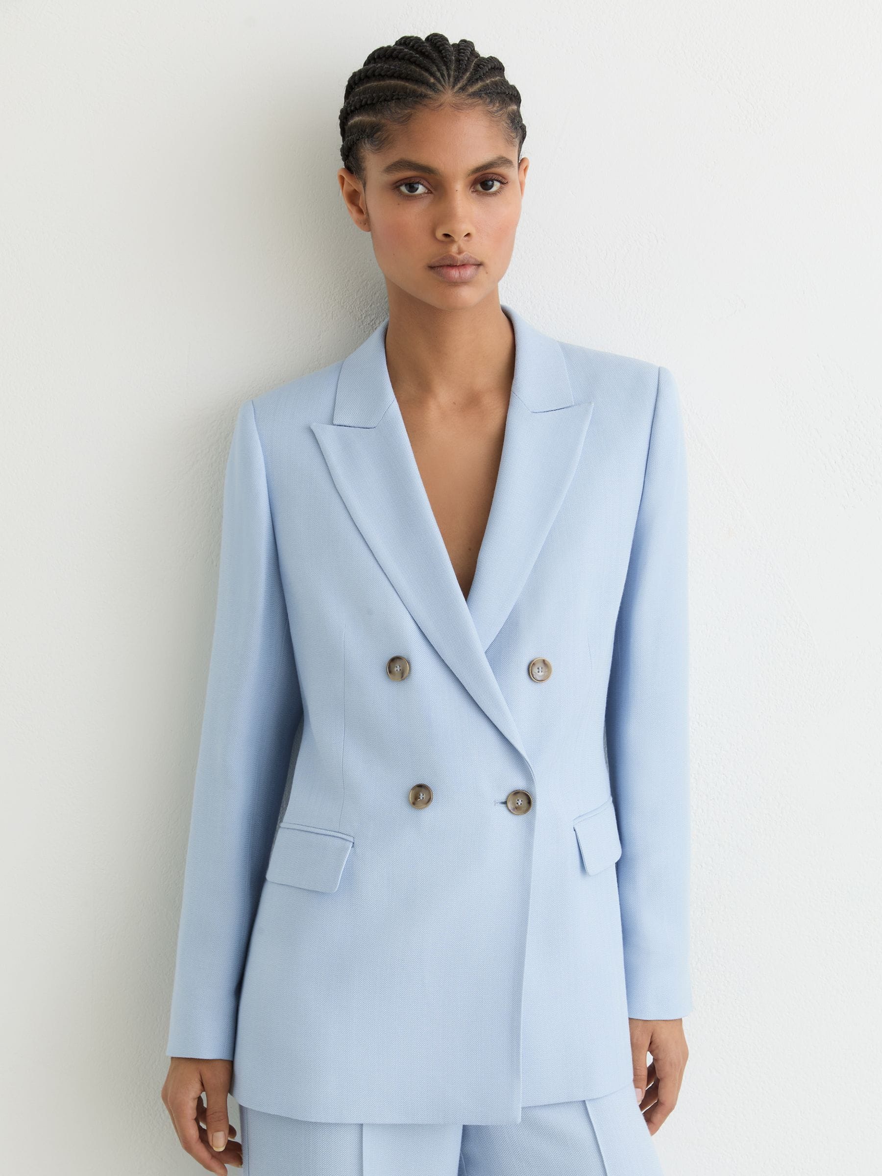 Buy Reiss Blue Magda Double-Breasted Peak-Lapel Suit Jacket from