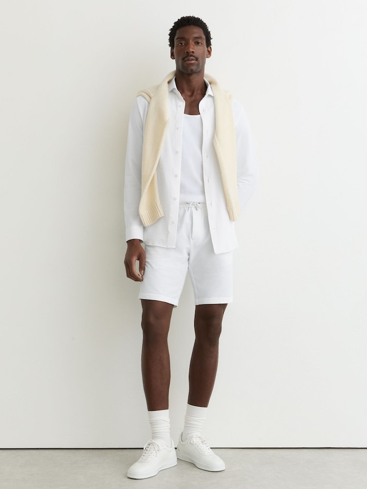 Reiss White Ajay Seersucker Drawstring Shorts - Image 1 of 6