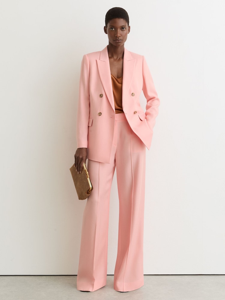 pink dress jacket womens Reiss Magda Double-Breasted Peak-lapel Suit Jacket
