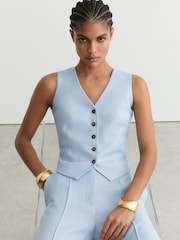Reiss Blue Magda Button-Through Tailored Waistcoat - Image 1 of 8
