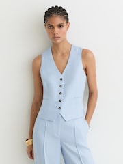 Reiss Blue Magda Button-Through Tailored Waistcoat - Image 7 of 8