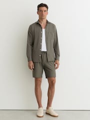 Reiss Dark Sage Green Ajay Seersucker Drawstring Shorts - Image 1 of 6