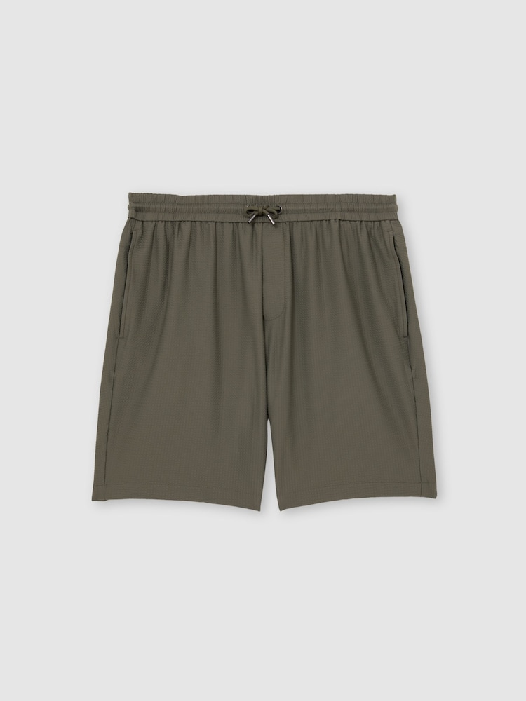 Reiss Dark Sage Green Ajay Seersucker Drawstring Shorts - Image 2 of 6