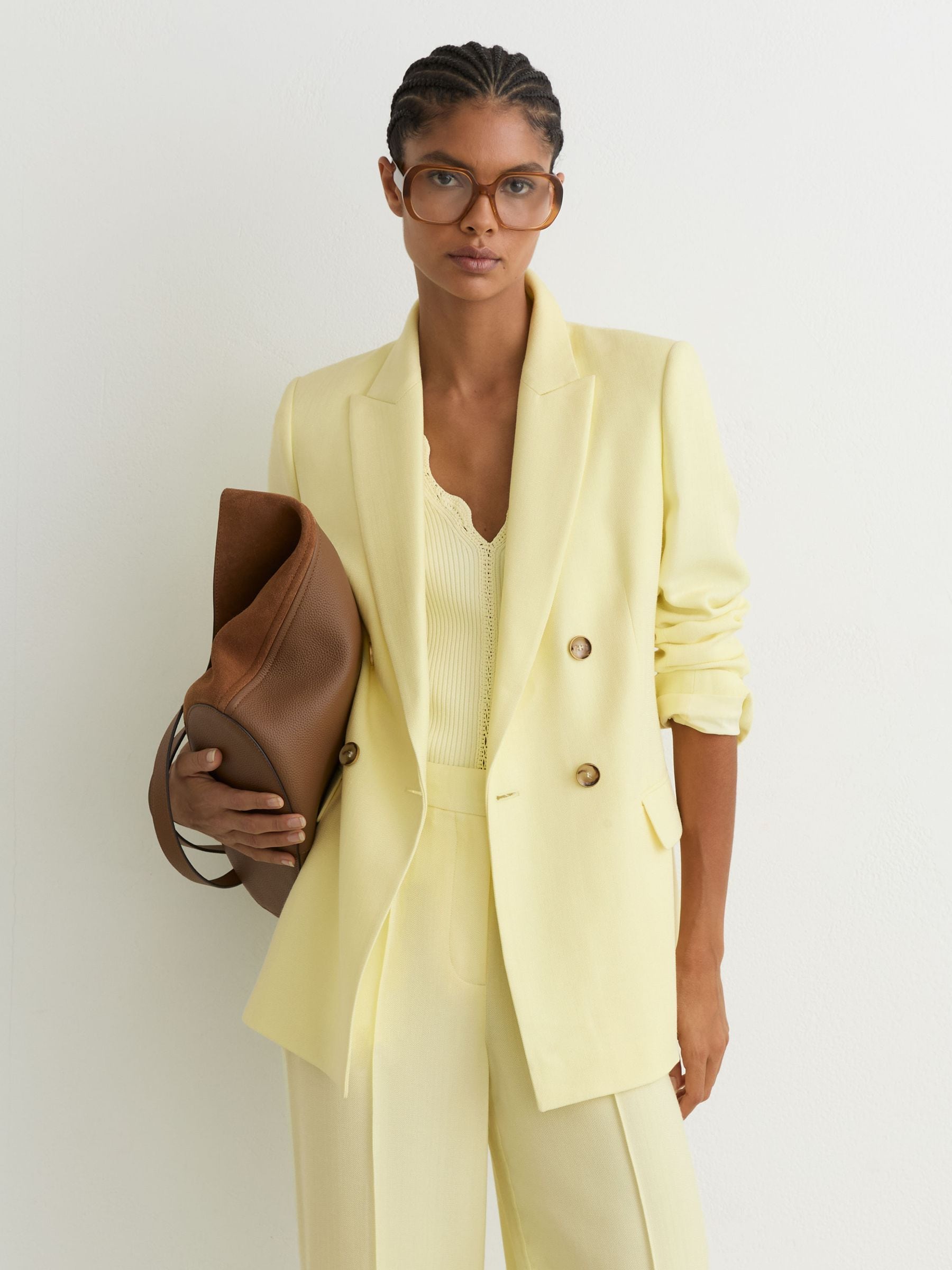 Satın al Sarı - Reiss Magda Kruvaze Peak-Lapel Takım elbise Ceket
