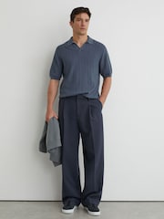 Airforce Blue - Reiss Sol Textured-Knit Open-Collar Polo Shirt - Bild 4 von 7