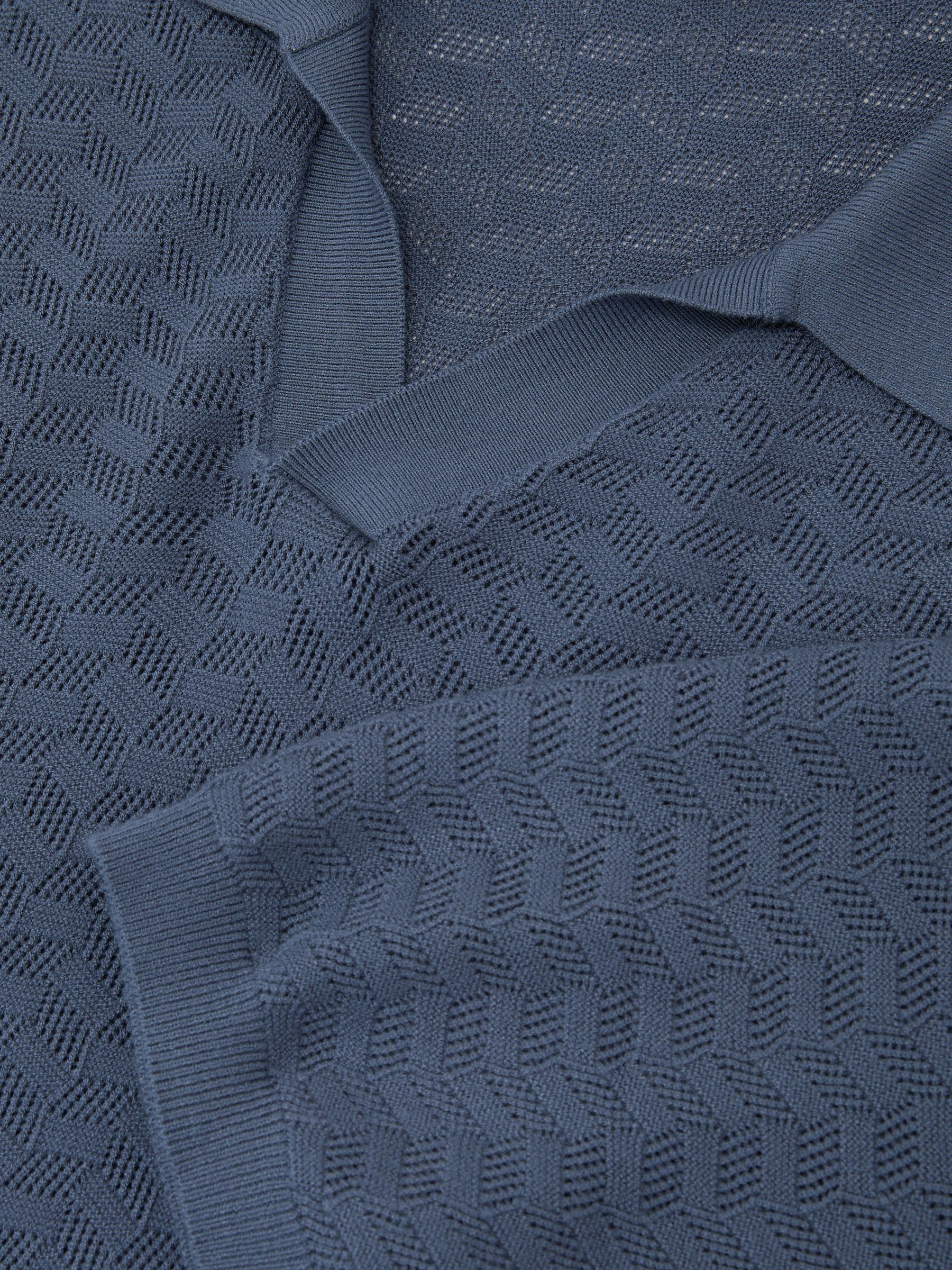 Buy Reiss Airforce Blue Sol Textured-Knit Open-Collar Polo Shirt