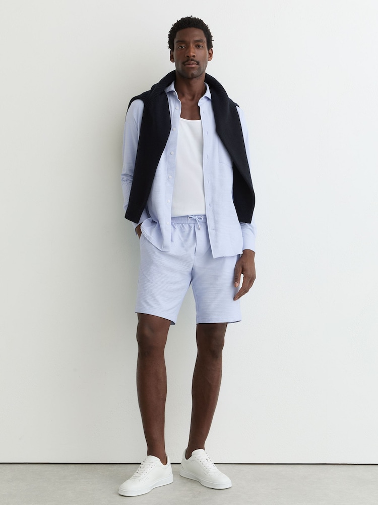 Reiss Soft Blue Ajay Seersucker Drawstring Shorts - Image 1 of 6