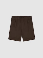 Reiss Chocolate Brown Barges Linen Drawstring Shorts - Image 2 of 5