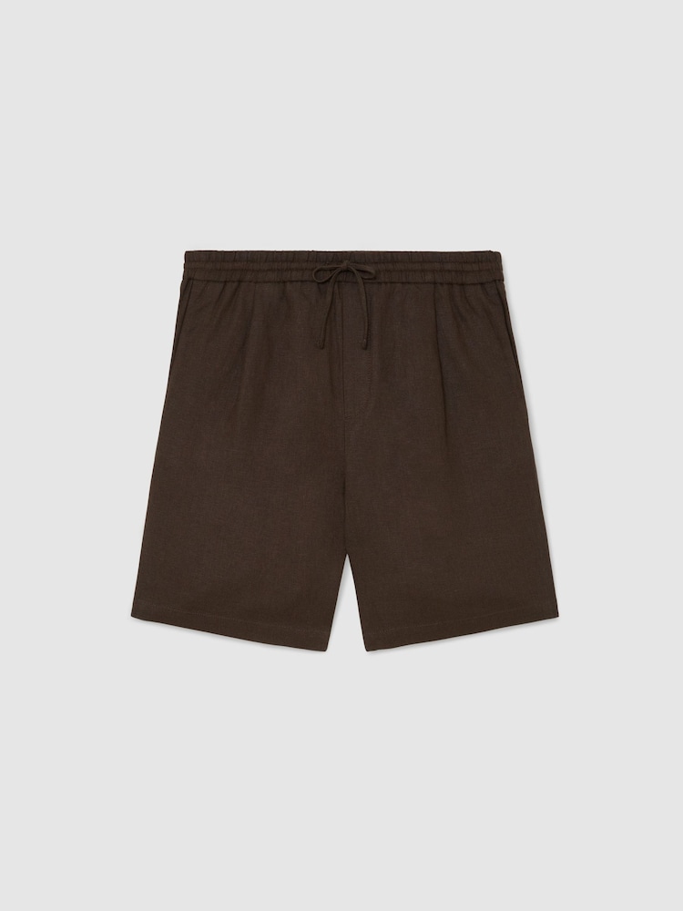 Reiss Chocolate Brown Barges Linen Drawstring Shorts - Image 2 of 5