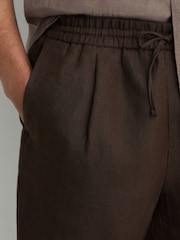 Reiss Chocolate Brown Barges Linen Drawstring Shorts - Image 3 of 5