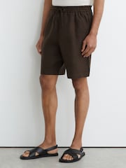Reiss Chocolate Brown Barges Linen Drawstring Shorts - Image 4 of 5