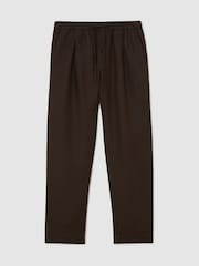 Reiss Chocolate Brown Barges Linen Relaxed-Fit Drawstring Trousers - Image 2 of 6