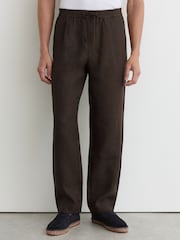 Reiss Chocolate Brown Barges Linen Relaxed-Fit Drawstring Trousers - Image 3 of 6