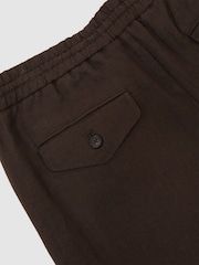 Reiss Chocolate Brown Barges Linen Relaxed-Fit Drawstring Trousers - Image 6 of 6