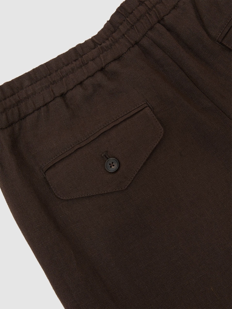 Reiss Chocolate Brown Barges Linen Relaxed-Fit Drawstring Trousers - Image 6 of 6 Reiss Chocolate Brown Barges Linen Relaxed-Fit Drawstring Trousers - Image 6 of 6