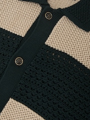 Reiss Dark Green/Camel Marek Cotton Block-Stripe Knitted Shirt - Image 7 of 7