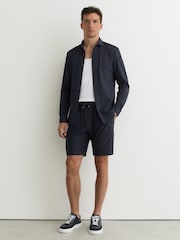 Reiss Navy Ajay Seersucker Drawstring Shorts - Image 1 of 6