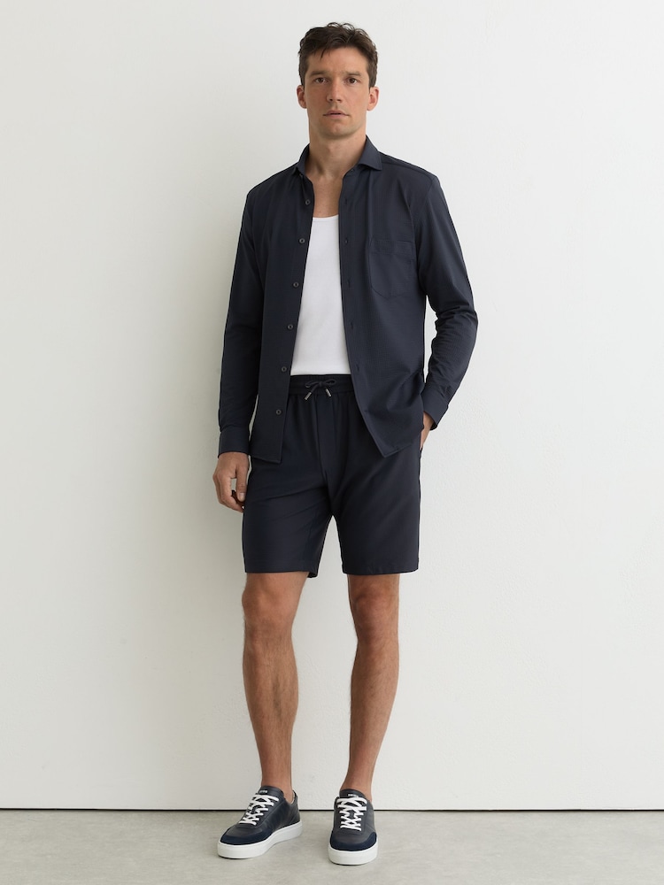 Reiss Navy Ajay Seersucker Drawstring Shorts - Image 1 of 6