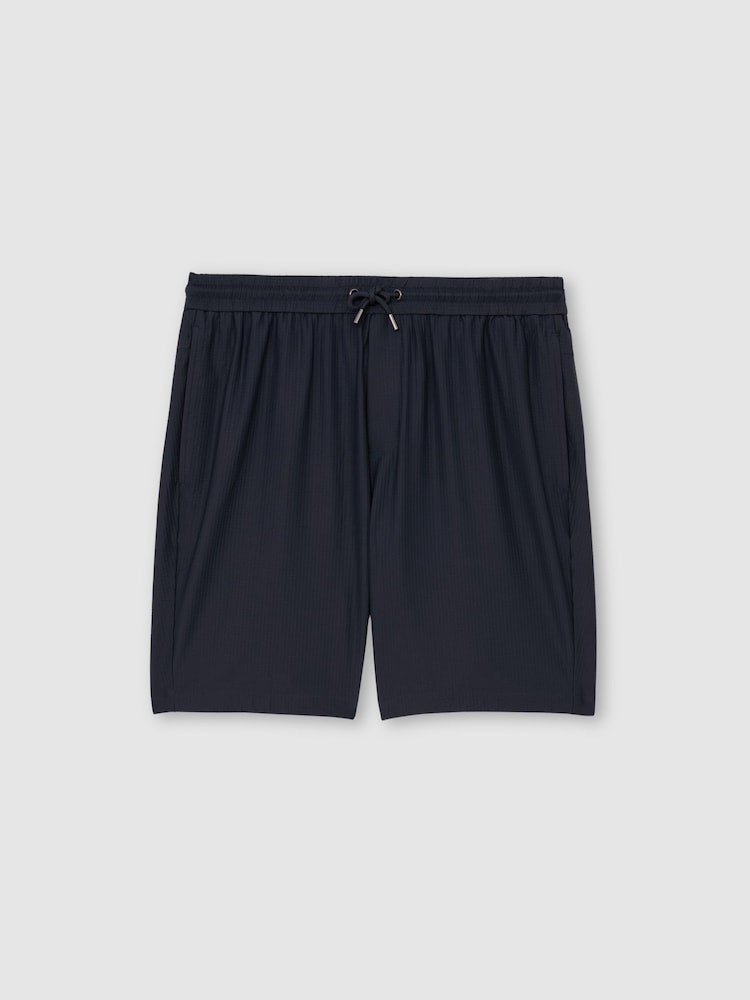 Reiss Navy Ajay Seersucker Drawstring Shorts - Image 2 of 6