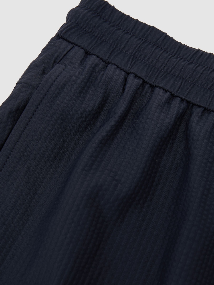 Reiss Navy Ajay Seersucker Drawstring Shorts - Image 6 of 6
