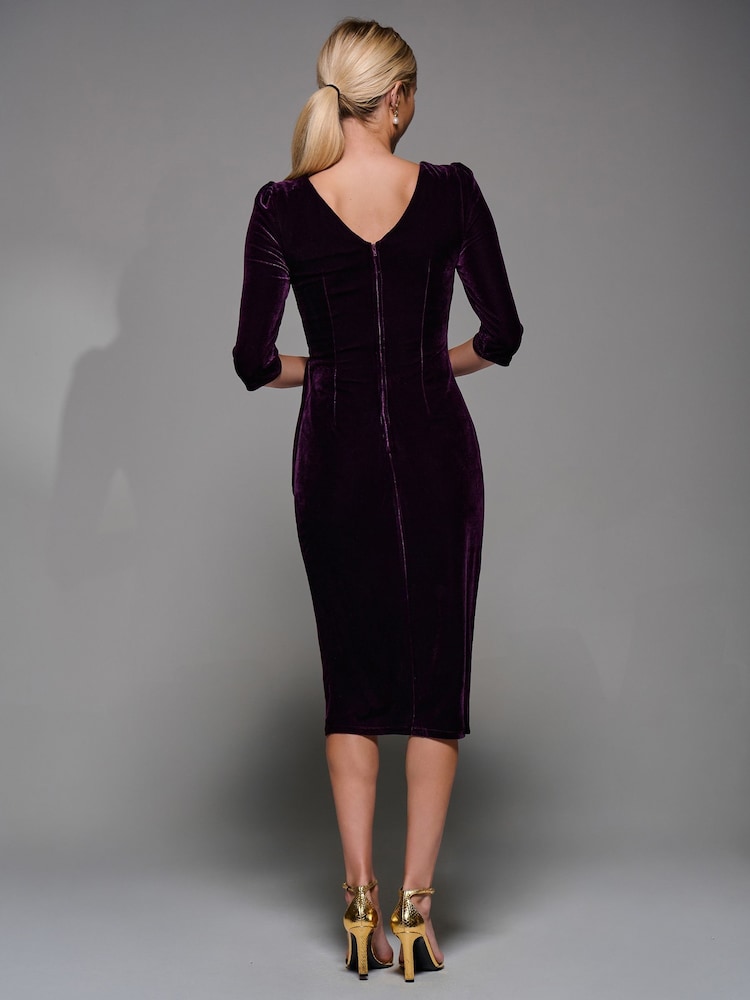 Jolie Moi Purple Side Tie Velvet Bodycon Dress - Image 2 of 6