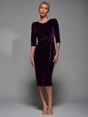 Jolie Moi Purple Side Tie Velvet Bodycon Dress - Image 5 of 6