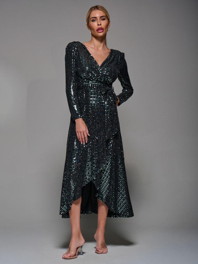 Womens Jolie Moi Black Metallic Spot Long Sleeve Maxi Dress US 6