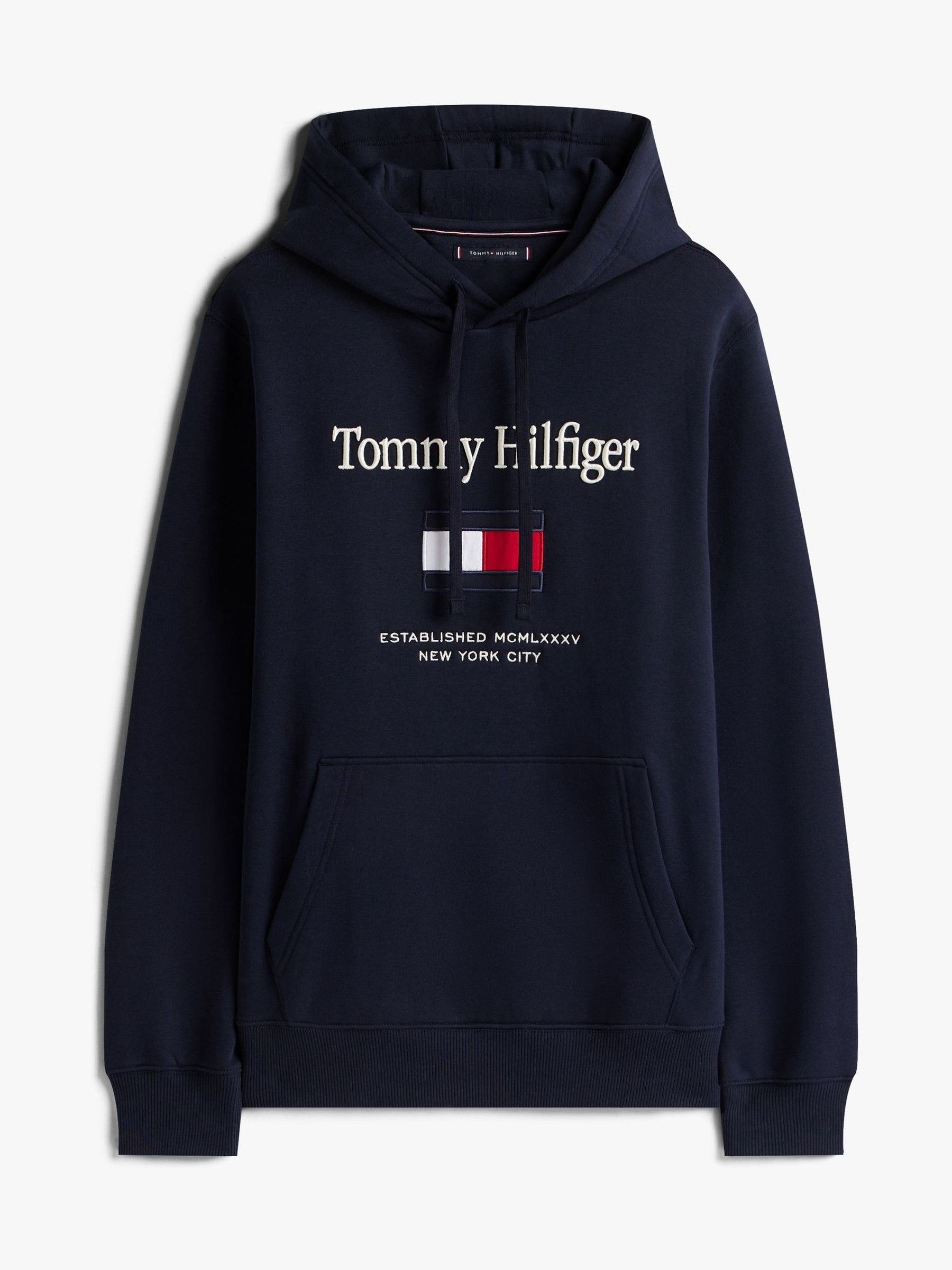 Buy Tommy Hilfiger Blue Logo Embroidery Flex Fleece Hoodie from