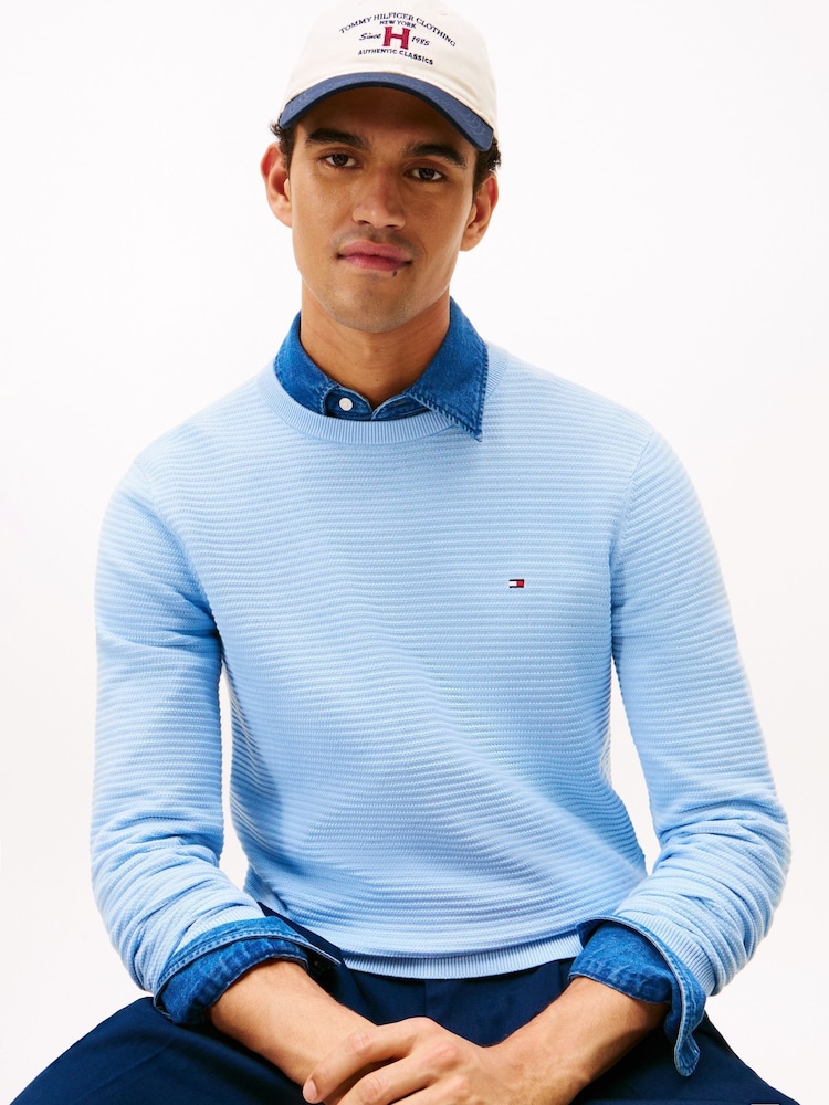 Tommy Hilfiger Light Blue Textured Knit Crew Neck Jumper - Image 2 of 5 Tommy Hilfiger Light Blue Textured Knit Crew Neck Jumper - Image 2 of 5