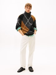 Tommy Hilfiger Grey Wool Blend Argyle Roll Neck Jumper - Image 2 of 5