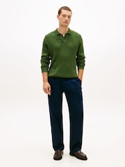 Tommy Hilfiger Green Cable Knit Polo Jumper - Image 3 of 5