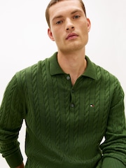 Tommy Hilfiger Green Cable Knit Polo Jumper - Image 4 of 5
