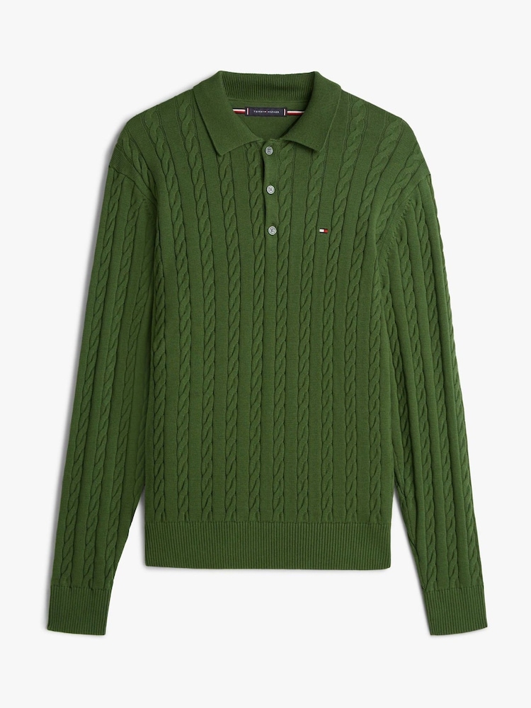 Tommy Hilfiger Green Cable Knit Polo Jumper - Image 5 of 5 Tommy Hilfiger Green Cable Knit Polo Jumper - Image 5 of 5