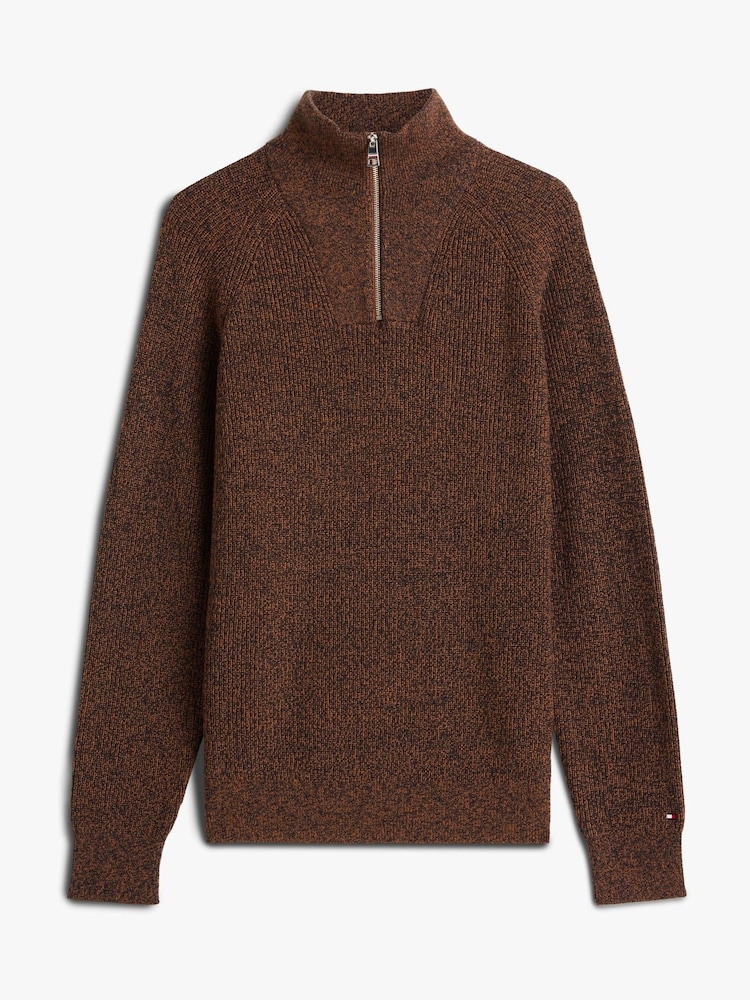 Tommy Hilfiger Brown Fisherman Rib Knit Relaxed Jumper With Wool - Image 5 of 5 Tommy Hilfiger Brown Fisherman Rib Knit Relaxed Jumper With Wool - Image 5 of 5