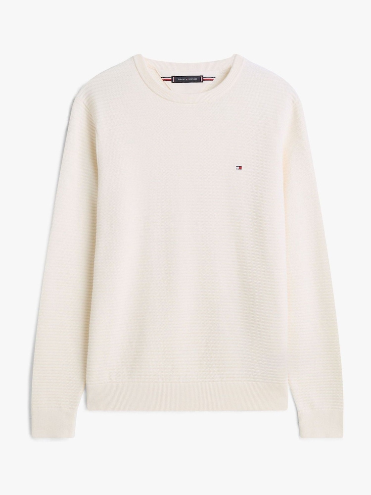 Tommy Hilfiger Cream Textured Knit Crew Neck Jumper - Image 5 of 5 Tommy Hilfiger Cream Textured Knit Crew Neck Jumper - Image 5 of 5
