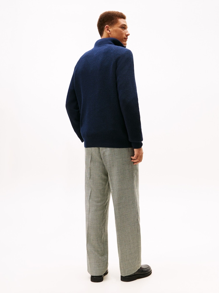 Tommy Hilfiger Blue Fisherman Rib Knit Relaxed Jumper With Wool - Image 2 of 5 Tommy Hilfiger Blue Fisherman Rib Knit Relaxed Jumper With Wool - Image 2 of 5