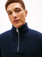 Tommy Hilfiger Blue Fisherman Rib Knit Relaxed Jumper With Wool - Image 4 of 5