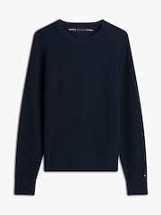 Tommy Hilfiger Blue Relaxed Wool Blend Fisherman Rib-Knit Jumper - Image 5 of 5